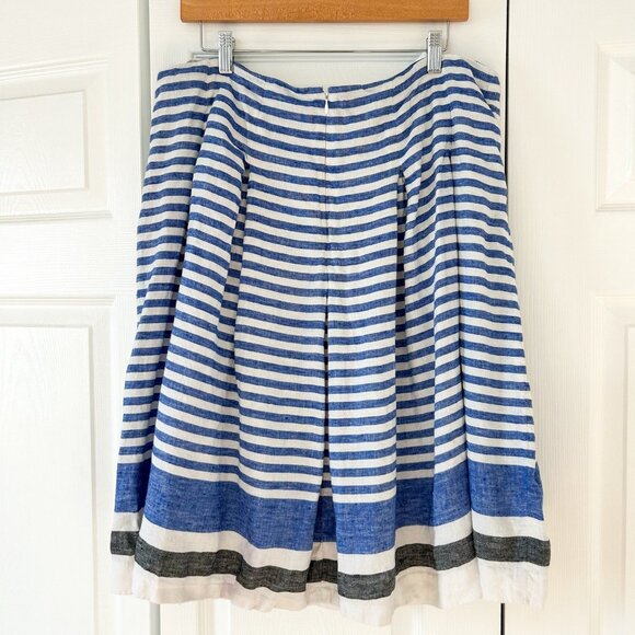 Talbots Blue White Striped Linen A-Line Midi Skirt Size 16 Cotton Lined EUC - Picture 4 of 6